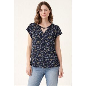 Loft Flutter Sleeve Peacock Printed Blouse Size S